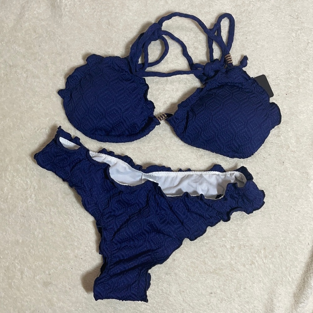 Brazilian bikini bathing suit two piece cheeky navy blue